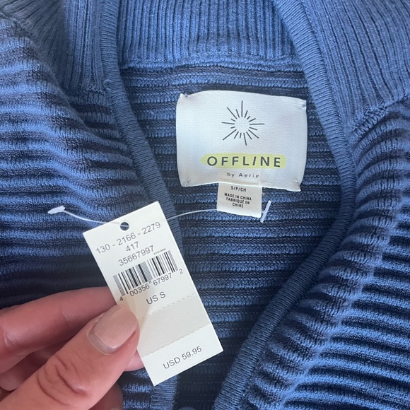 NWT Aerie Women’s Sweater- Ribbed, Blue, Half Zip, Size Small - Picture 4 of 4